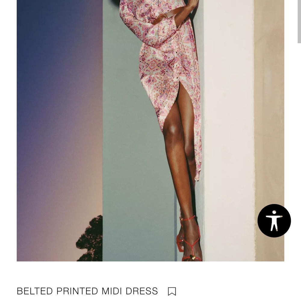 Zara Pink Printed Belted Midi Dress